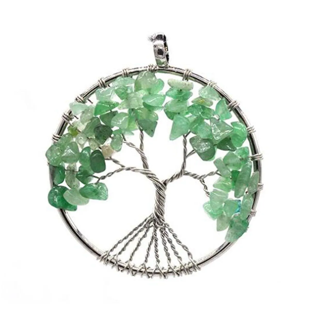 SEVENSTONE Tree of Life Pendant Natural Stone Crystal Men and Women Cure Energy Necklace Gemstone Earrings Keychain Jewelry