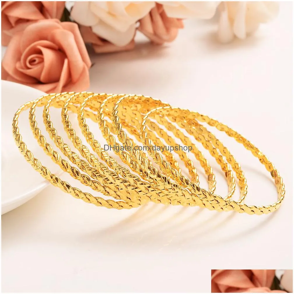 8pcs 68mm diameter big women dubai india girls bangle 24k gold color bracelet bangle african arabicethiopian bride wedding