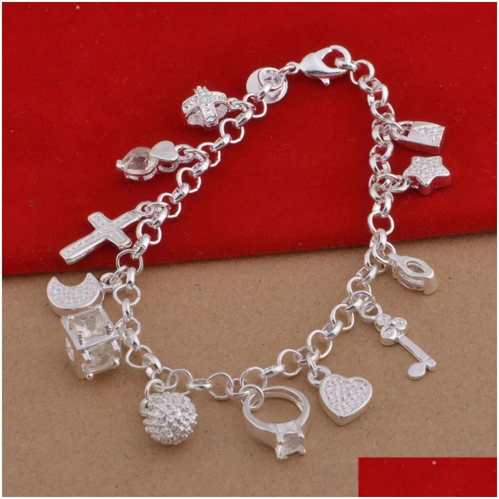 new silver bracelets multi pendant crystal bracelet for woman fashion jewelry gift