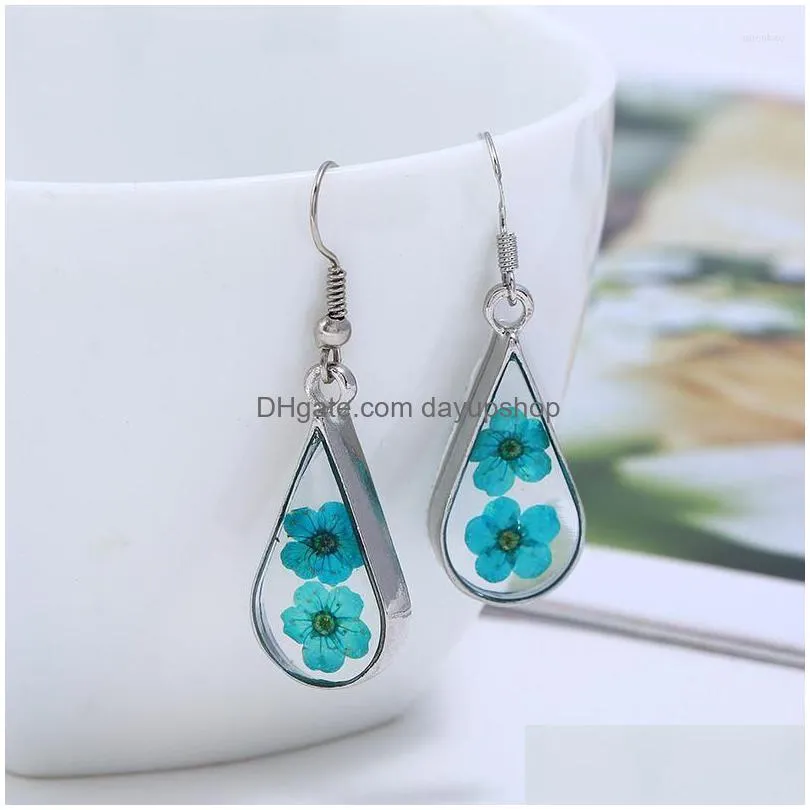 dangle earrings & chandelier forget me not flower cute blue natural real earring for women elegant epoxy resin dried flowers jewelry