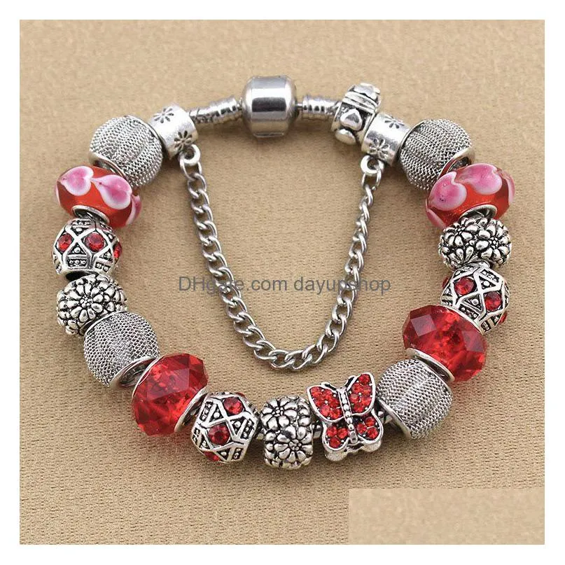 temperament butterfly charm bracelet for silver plated diy beaded ladies bracelet high quality with original box free shipping5594518