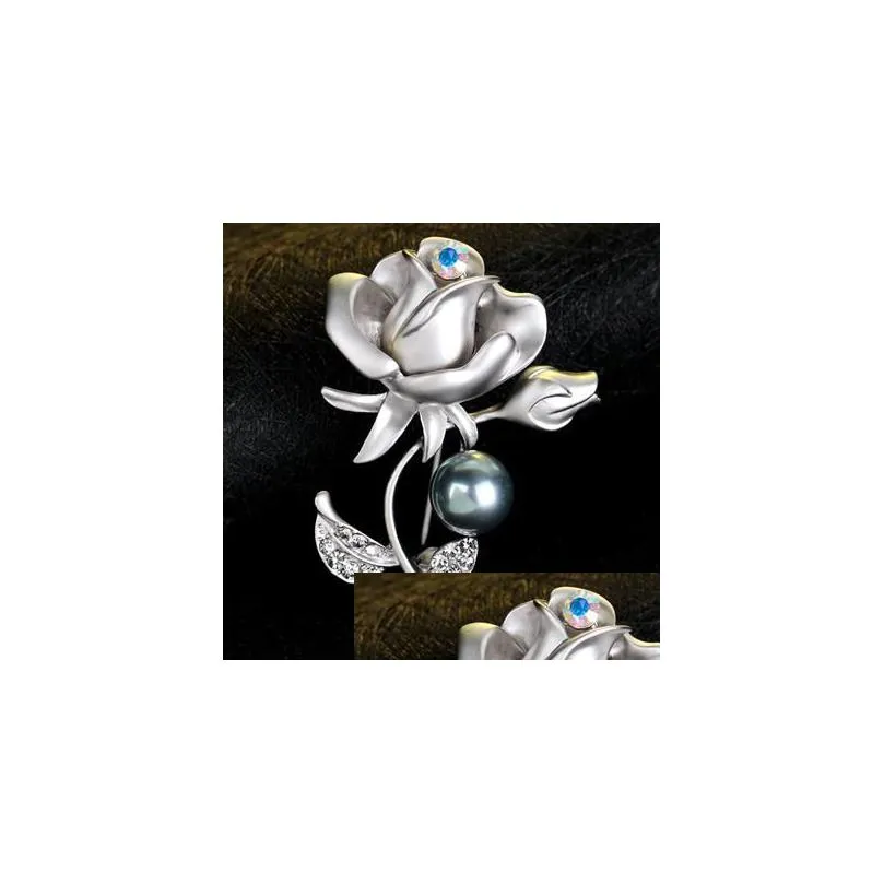 pins, brooches charm simulated-pearl brooch pin rhinestone rose flowers high-grade shell for women suit hats accessories xz083