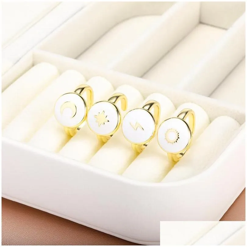 cluster rings romantic sun moon disc finger for women men adjustment star dripping oil round charm geometric jewelry couple gifts