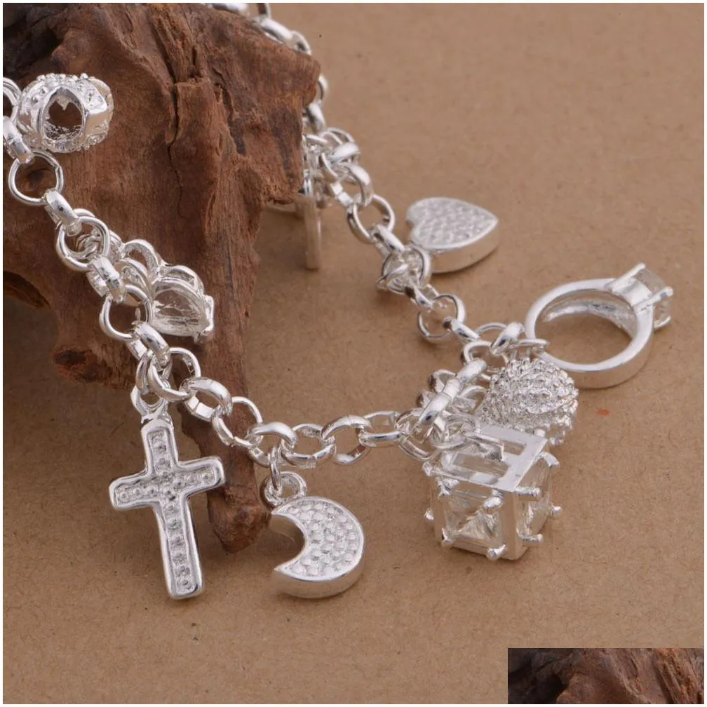 new silver bracelets multi pendant crystal bracelet for woman fashion jewelry gift