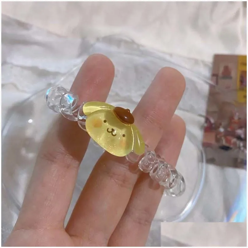 Kuromi Style Telephone Wire Cord Gum Hair Tie Girls Transparent Elastic Hair Band Ring Rope Bracelet Stretchy Scrunchy