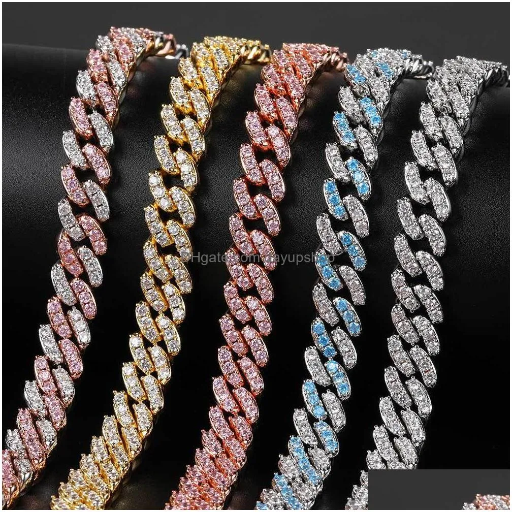 color cuban link chain 9mm zirconia mens bracelets jewelry 7 8 9 10 inch hip hop electroplated bracelet for men and women party