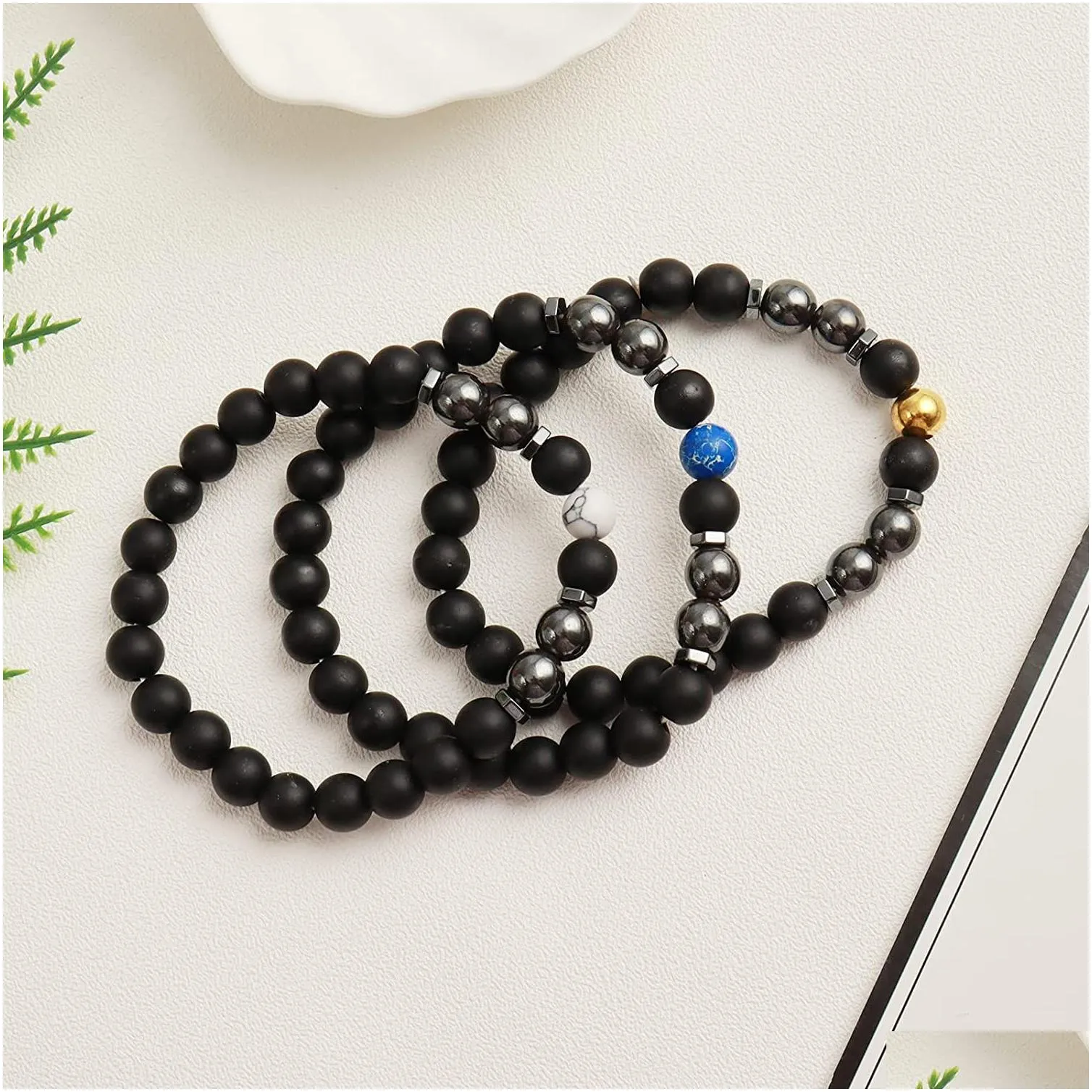 Magnetic Matte Onyx Beaded Anklet 9Inch Women Strand Anti Swelling Therapy Ankle Hematite Bracelet for Healing Chakra Weight Loss Circle Star Beach Lady