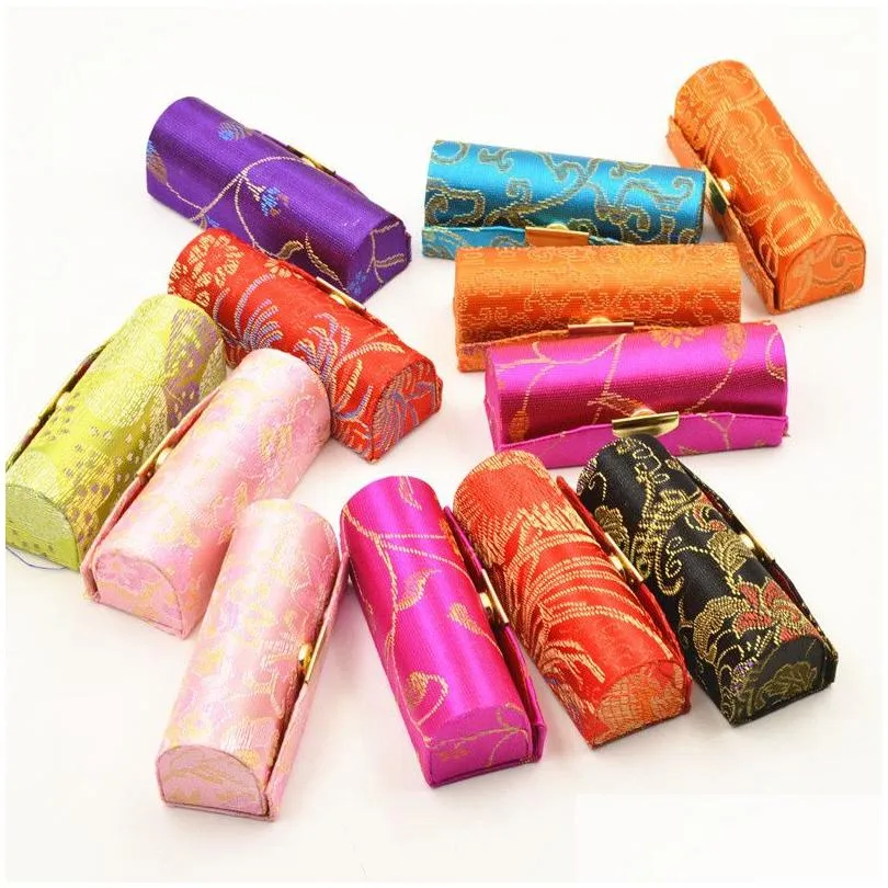 chinese brocade embroidery makeup tools lipstick case with mirror mini cosmetics lipstick box small gifted holder