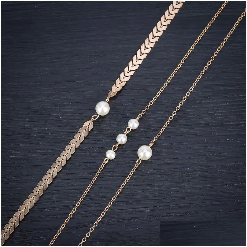 Pearl Strip Necklace Stainless Steel Multi-layer Beads Clavicle Necklace Women`s Jewelry Thanksgiving Gifts