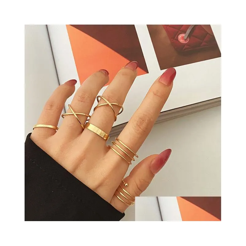 wedding rings fashion gold color round heart geometric set for women minimalism thin circle open ring joint knuckle female jewelry
