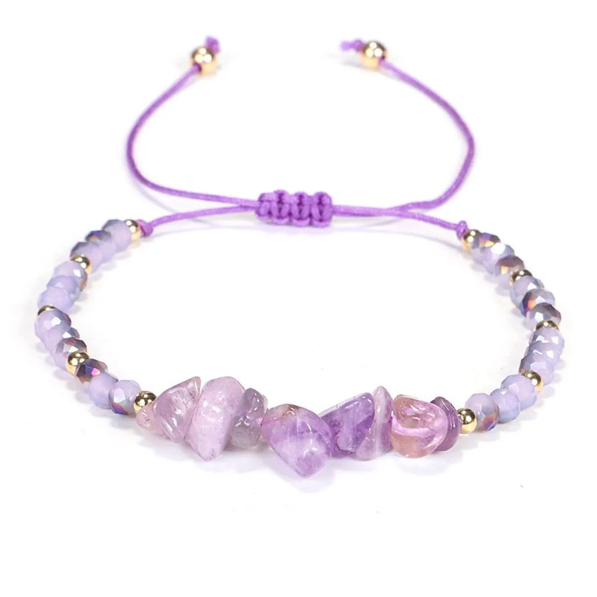 Fashion Jewelry Amethyst Rose Quartz Hand-woven Bracelet Color Irregular Broken Stone Bead Mixed Bracelet Adjustable