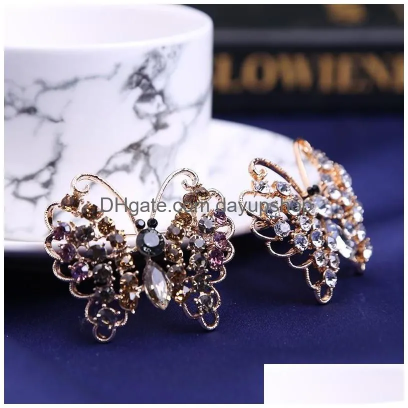 pins, brooches crystal hollow butterfly for women elegant vintage fashion insect brooch pins accessories metal