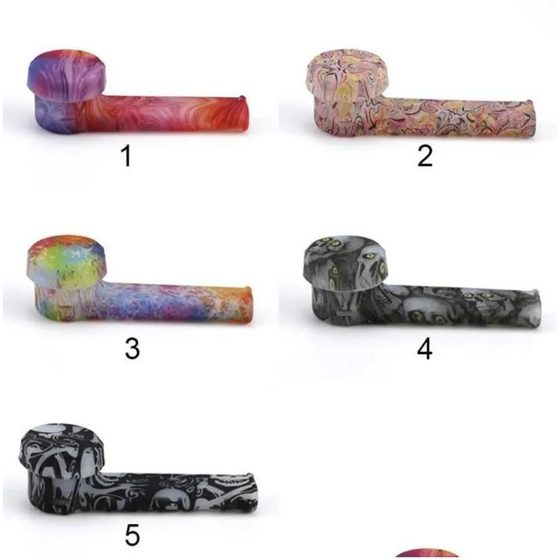 camouflage patterned hand pipes glass bowl dab 3.5 cartoon fda silicone pipe environmentally water bong