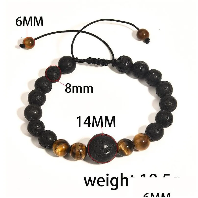 Adjustable Beads Bracelets Mens Lava Rock Stone Beaded Strand Anxiety  Oil Volcanic Bracelet Set