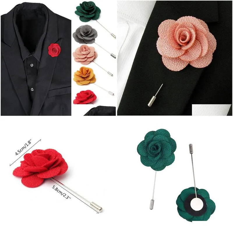 pins, brooches 1pc men boutonniere fabric yarn pin brooch fashion flower lapel suit button stick for wedding