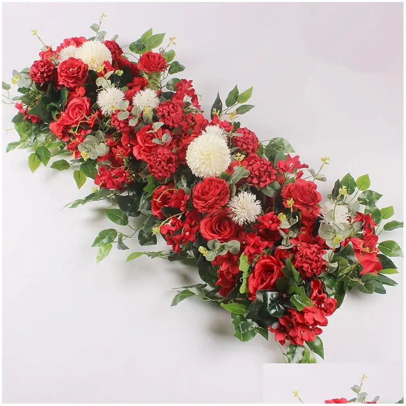 decorative flowers 100cm diy wedding flower wall arrangement supplies silk peonies rose artificial row decor iron arch backdrop