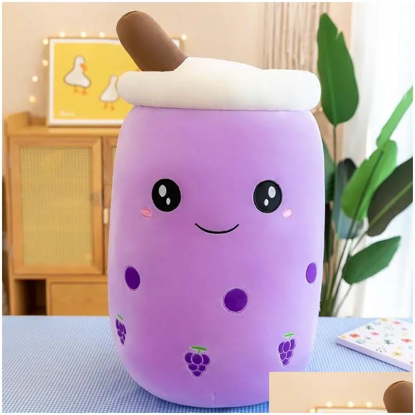 cute bubble tea plush dolls soft stuffed pink strawberry taste hug pillow children toys