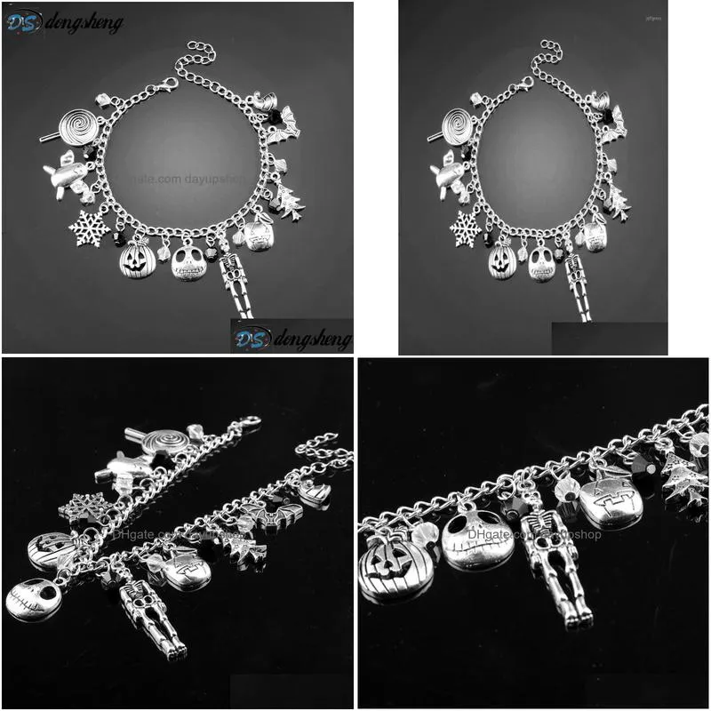 link chain dongsheng the nightmare before christmas charm bracelet halloween jack skellington sally snowflakes skull pumpkin