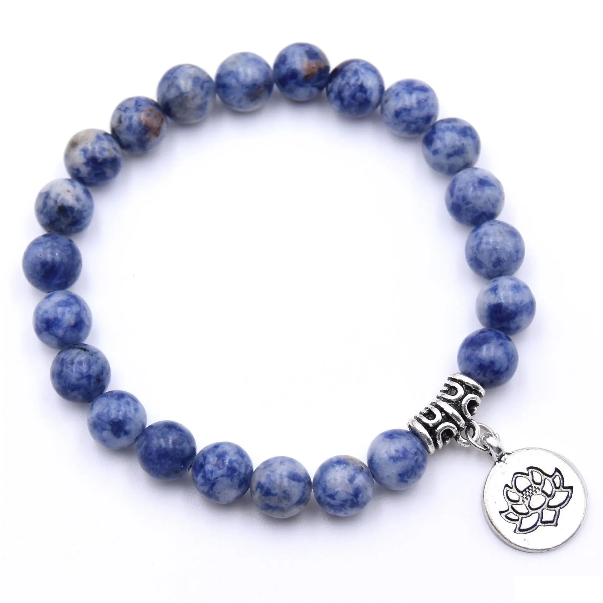 Lotus Pendant Bracelet Men and Women Fashion Natural Stone Wrist Jewelry Essential Oil Diffusion Aroma Persistence Yoga