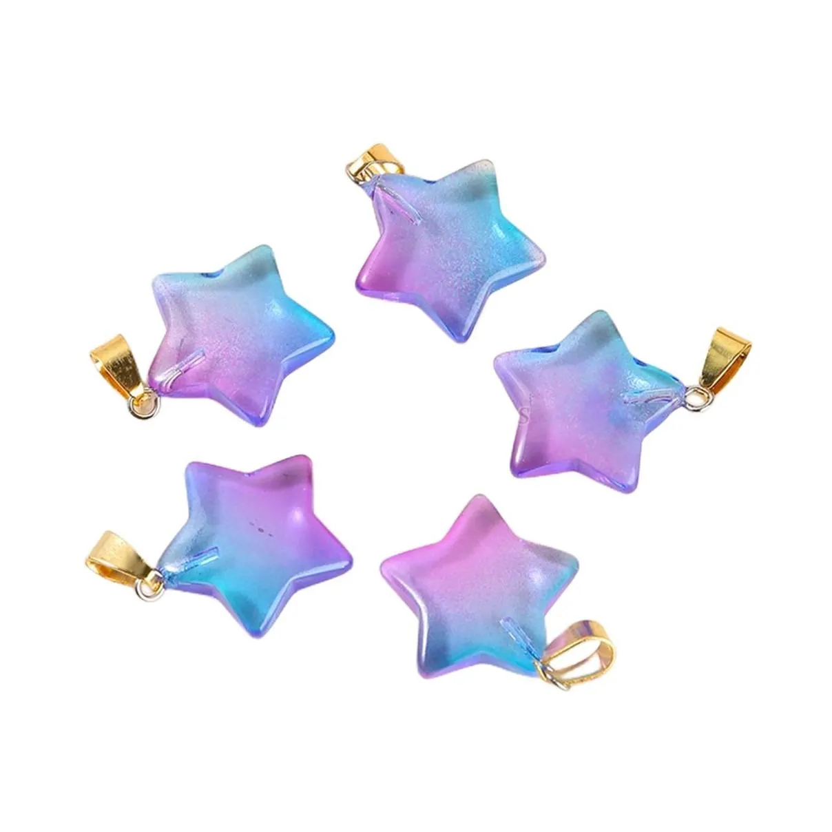 Rainbow Heart Cross Star Shape Glass Pendant 12pcs/Set Crystal Glass Charm Pendant for Jewelry Making