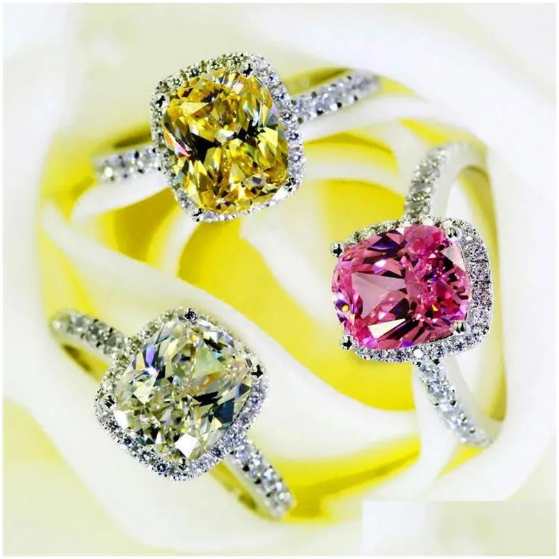 wedding rings boho silver color white pink yellow zircon ring luxury female girl crystal stone fashion engagement promise for women