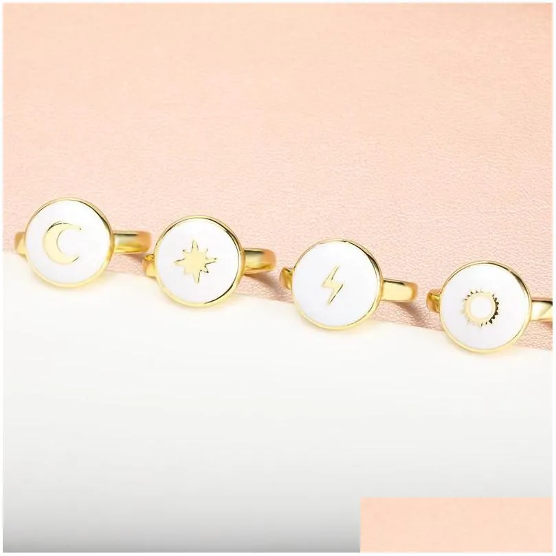 cluster rings romantic sun moon disc finger for women men adjustment star dripping oil round charm geometric jewelry couple gifts