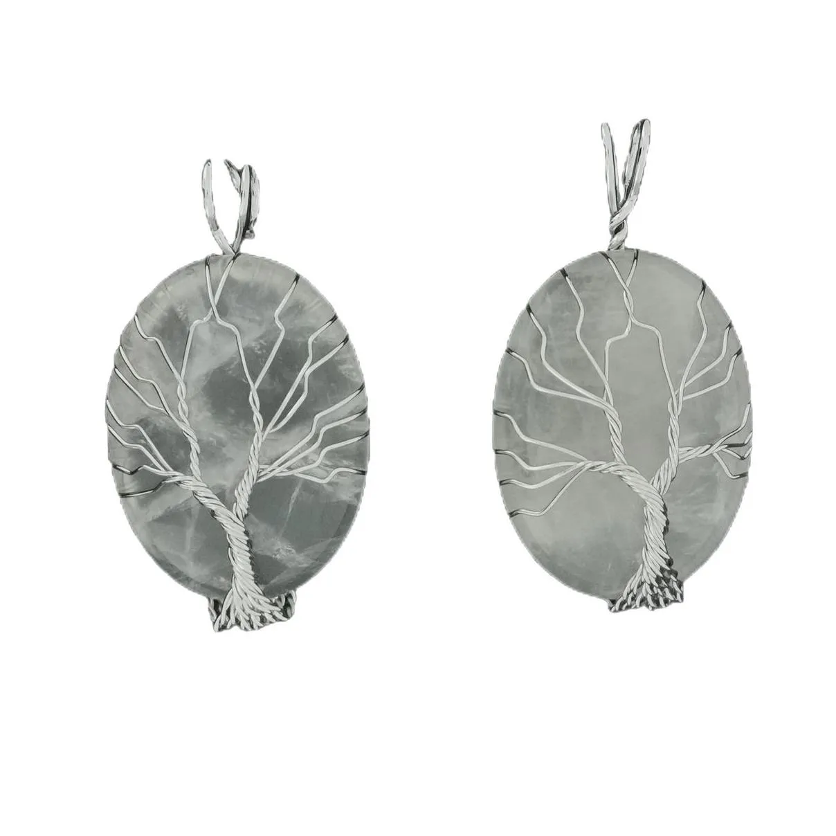 Fashion Waterdrop Crystal Necklace Wire Wrapped Tree Of Life Stainless Steel Natural Stone Necklace Jewelry
