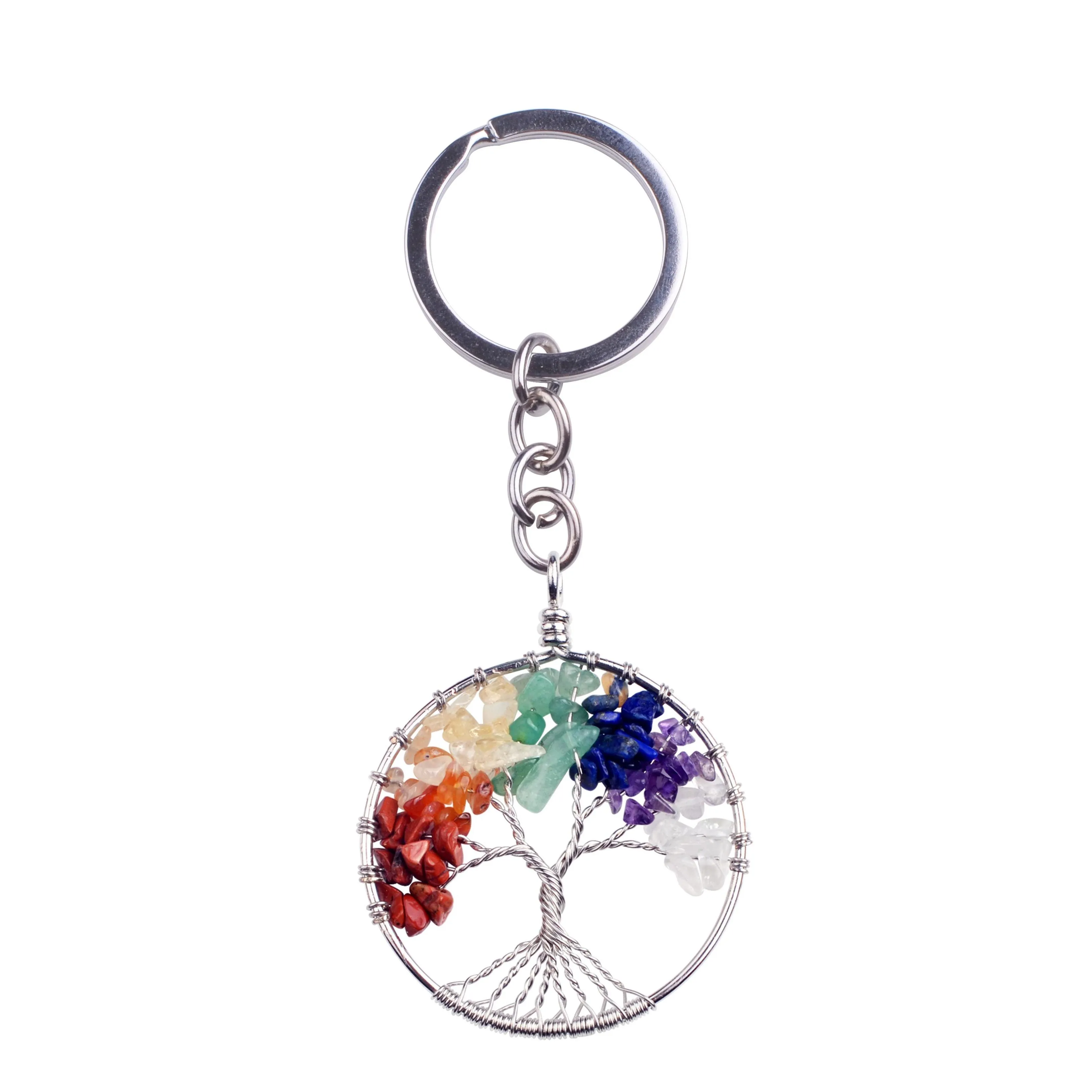 SEVENSTONE Tree of Life Pendant Natural Stone Crystal Men and Women Cure Energy Necklace Gemstone Earrings Keychain Jewelry