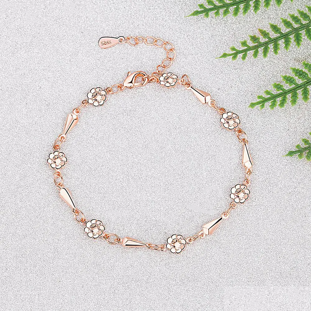 silver bracelet new woman fashion jewelry high quality retro simple flower diy golden rose gold