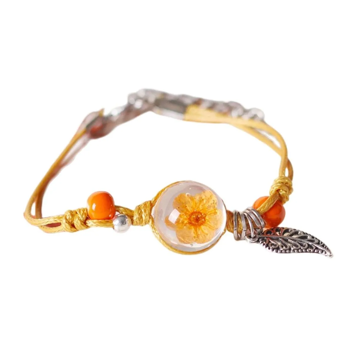 Fashion Bohemia Chakras Bracelet Multicolor Adjustable Handmade Braided Bracelet With Ceramic Dry Flower Glass Bead