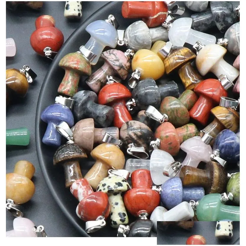 Healing Chakra Gemstone Mushroom Pendant Key Rings for Women Men Natural Quartz Crystal Rock Charm Choker Jewelry Bags Car Keychain