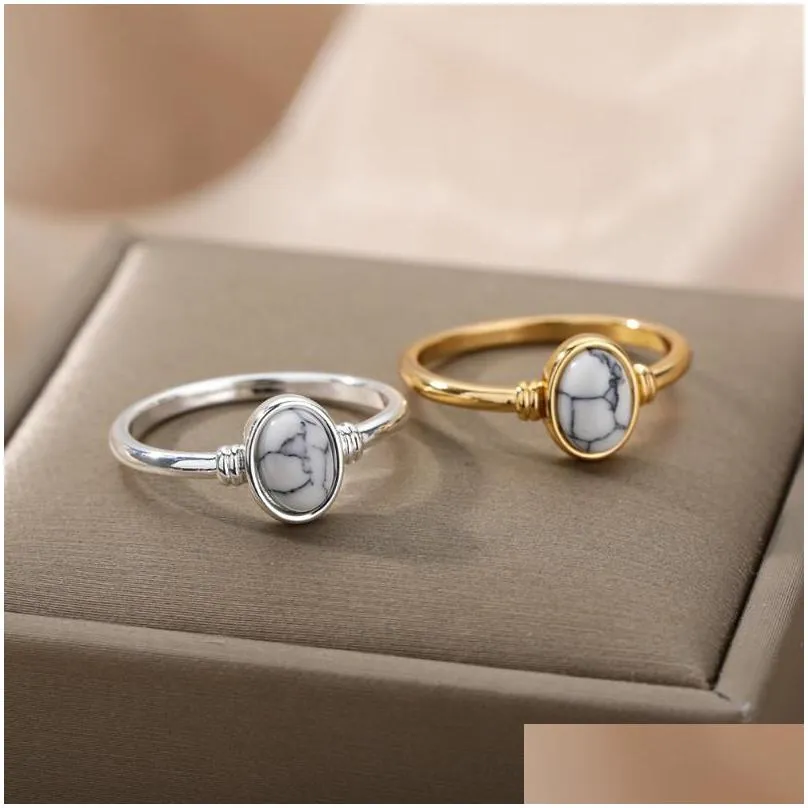 cluster rings oval moonstone for women gold color stainless steel stripe minimalist engagement finger ring wedding couple jewelry gift