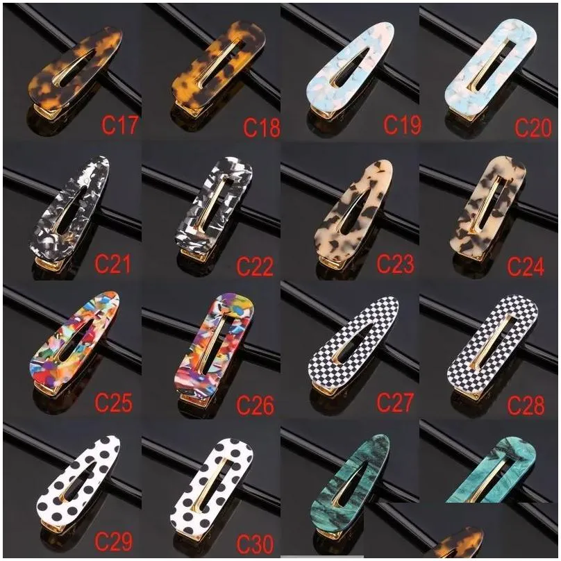 Designer Acetic Acid Hair Clips Acrylic Resin Side Clip Water Drop 38 Colors Big Marble Pattern Barrettes M57