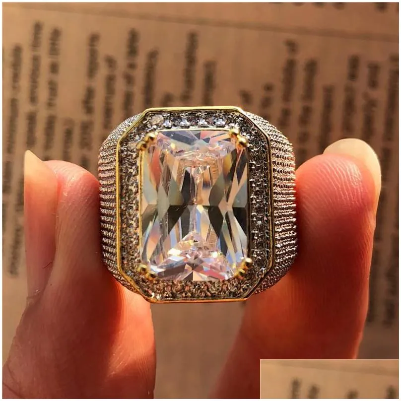 wedding rings fashion big male purple geometric ring crystal white zircon stone engagement 18kt gold large for men