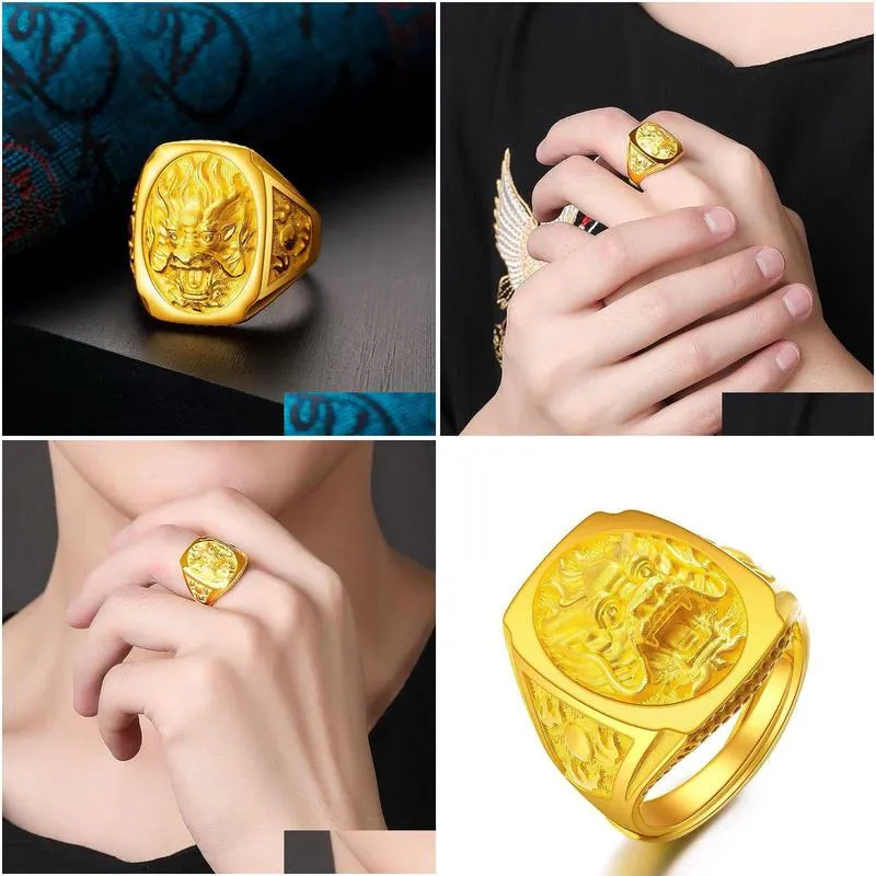 cluster rings 18k yellow gold for men three dimensional dragon domineering shaped finger ring wedding engagement fine jewelry gifts