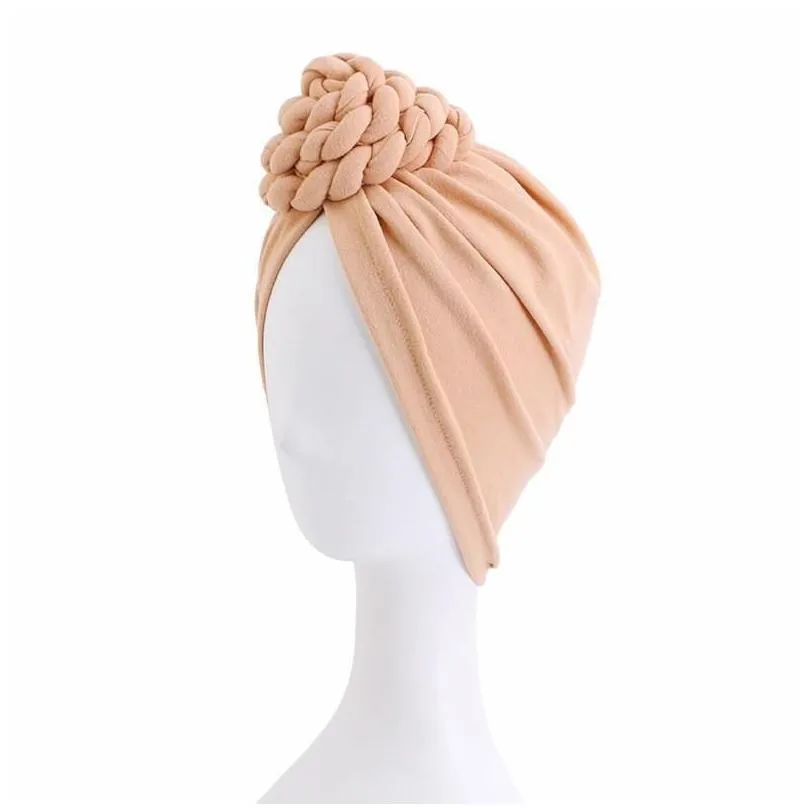 beanies beanie/skull caps solid color soft  knot turban hats muslim women`s wrap hijab islamic female headscarf loss hair bonnet