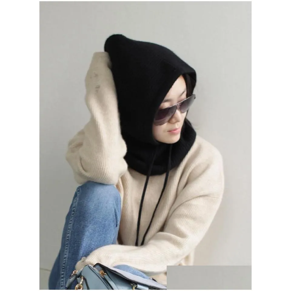 beanies beanie/skull caps unisex winter cotton hat warm thick ear neck protection women men hooded collar removable drawstring