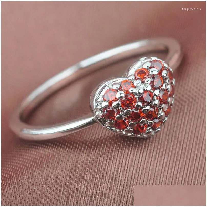 wedding rings heart design red stone for women jewelry size 6 7 8 9 sa014wedding