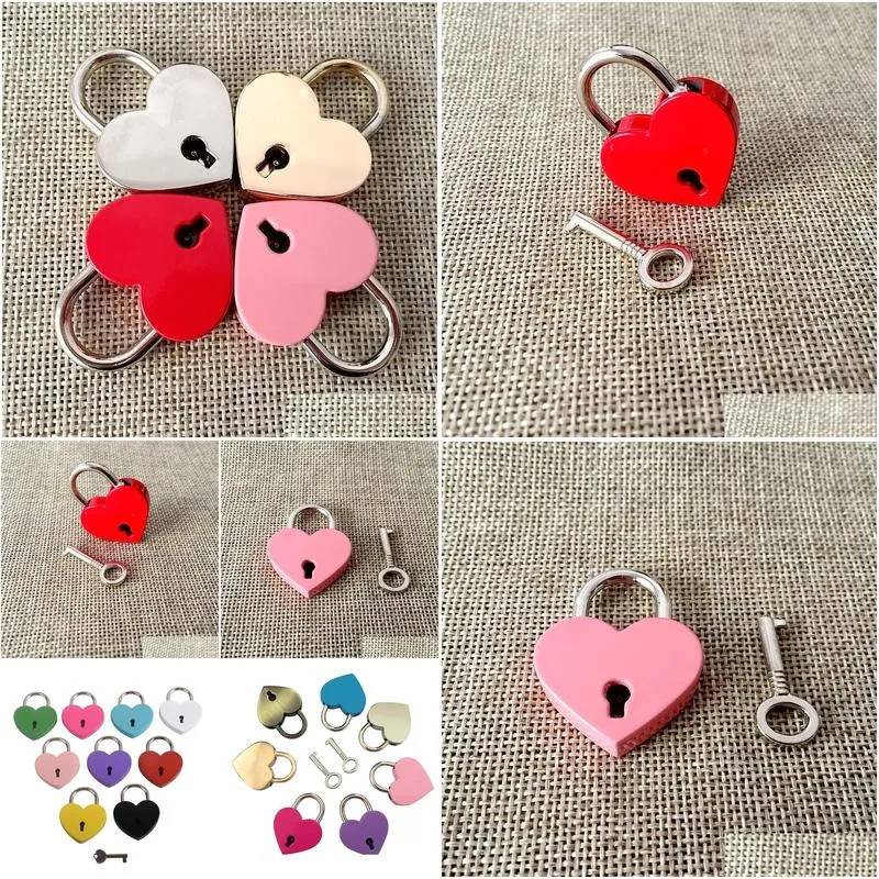 Creative Alloy Heart Shape Key Padlock Mini Archaize Concentric Lock Vintage Old Antique door locks With Key New Pure Color DH98