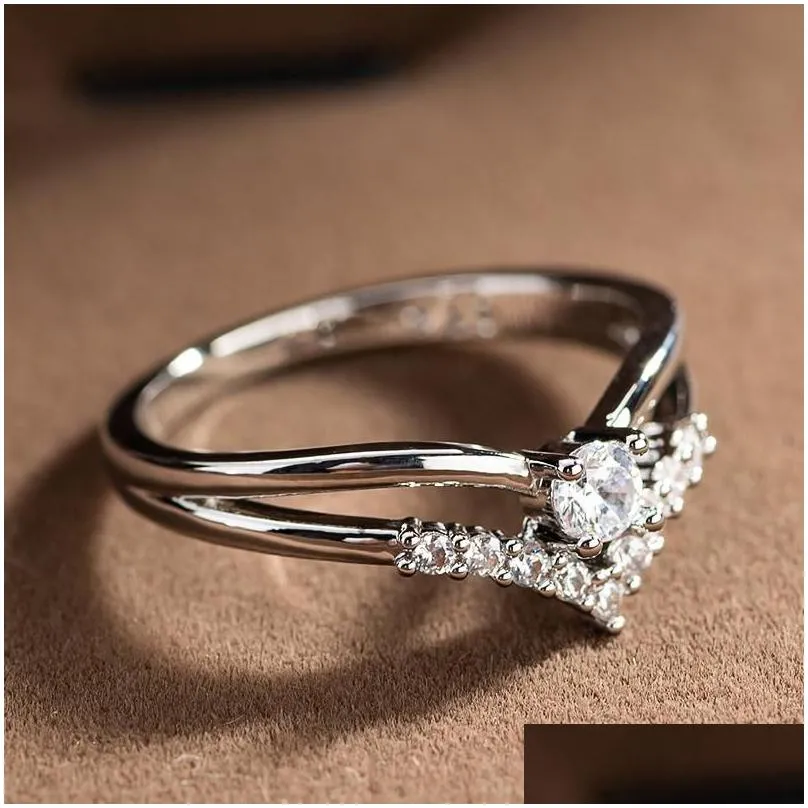 wedding rings 2022 silver color cubic zircon engagement classic for women elegant gift simple rhainstone ring jewelry