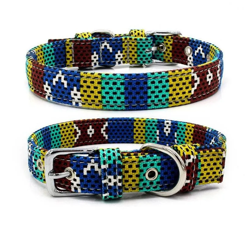 dog collar fashion canvas colorful print dog collars adjustable pin buckle rings pet supplies durable