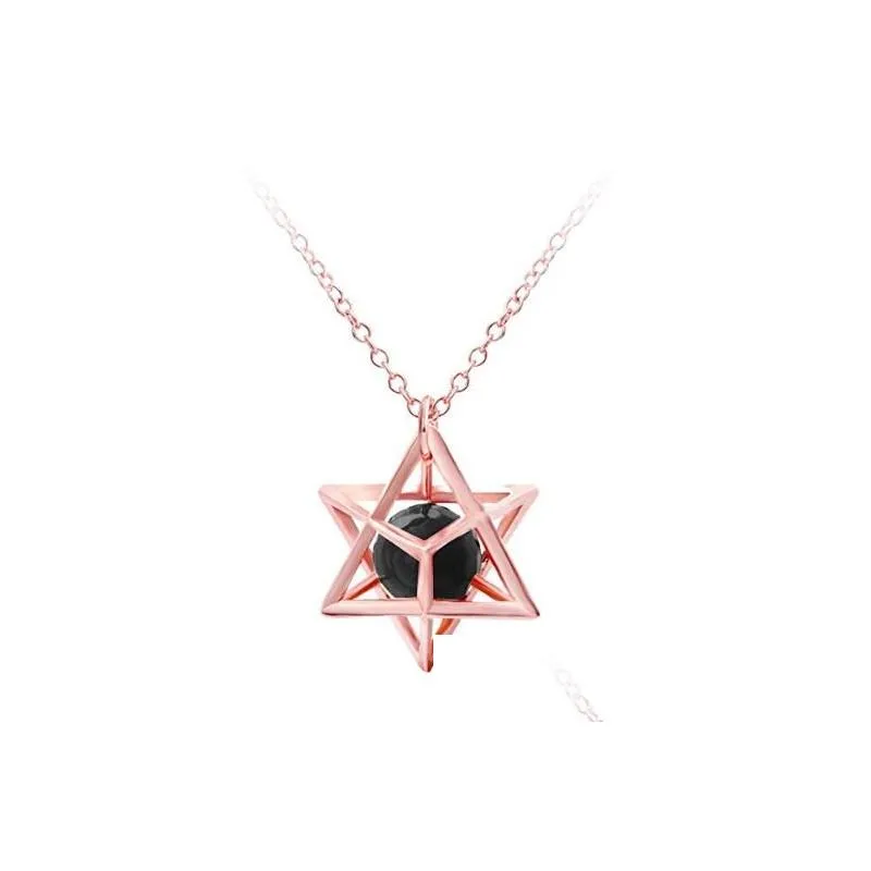Sevenstonejewelry natural crystal stone openwork fashion anise star pendant necklace gold 3D geometric stars with natural stone necklace