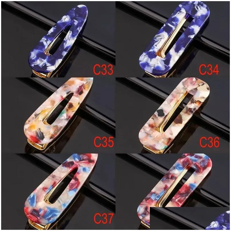 Designer Acetic Acid Hair Clips Acrylic Resin Side Clip Water Drop 38 Colors Big Marble Pattern Barrettes M57