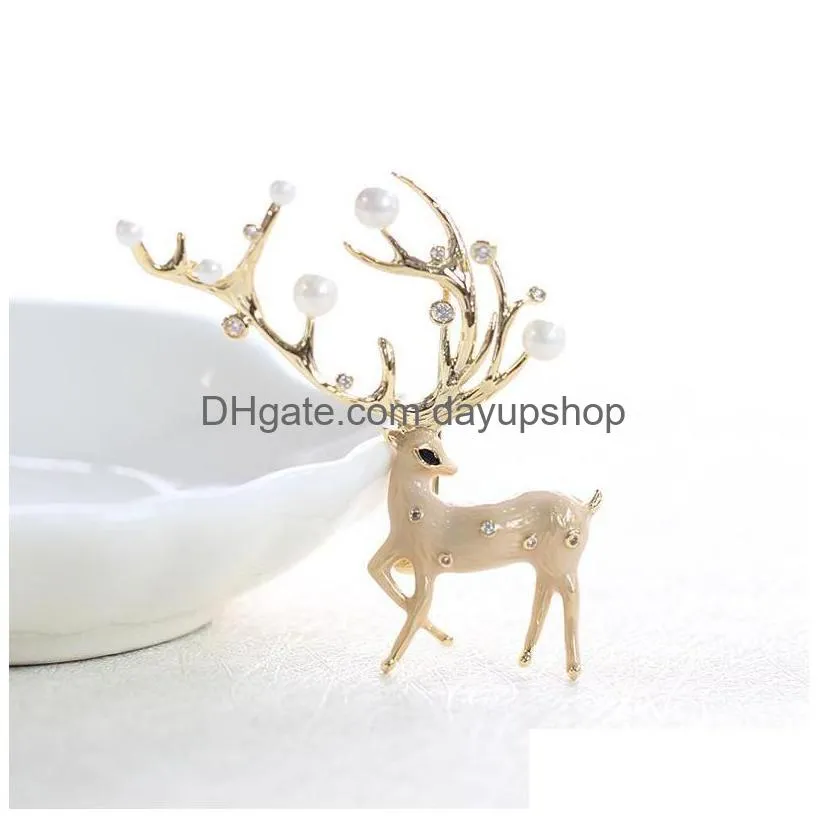 pins, brooches fashion enamel deer brooch female alloy pearl elk animal 2022 charm pin gift