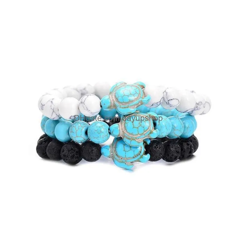 summer style sea turtle beads bracelets for women men classic 8mm turquoise lava stone elastic friendship bracelet beach