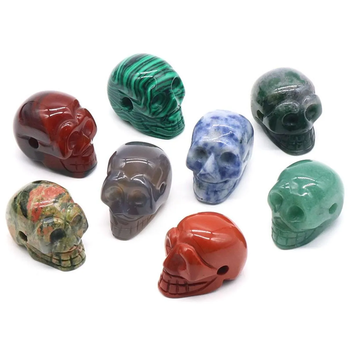 23mm Natural Fancy Jasper Skull Head Statue Hand Carved Gemstone Human Skeleton Head Figurines Reiki Healing Stone for Home Office