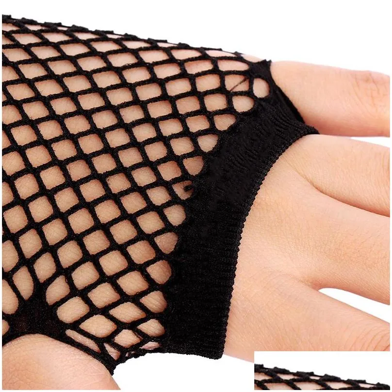 Hollow Out Punk Women Sexy Black Gloves None Finger Elegant Lady Dance Costume Lace Fingerless Mesh Fishnet Gloves