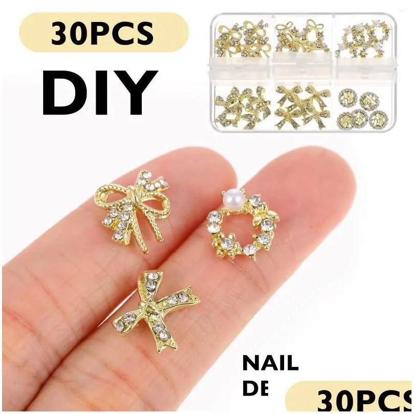 Nail Art Decorations 30 Pcs Stickers Decor Manicure Decors Delicate Charms Rhinestones Shiny Alloy Accessories