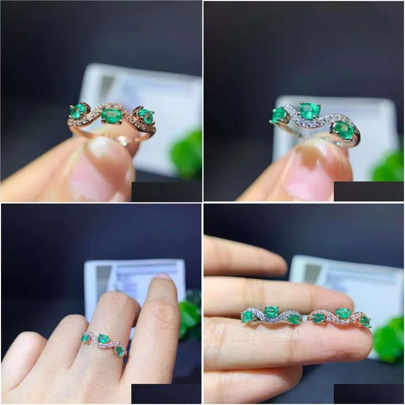 cluster rings fashion silver emerald ring 3mm*4mm natural si grade 925 sterling jewelry