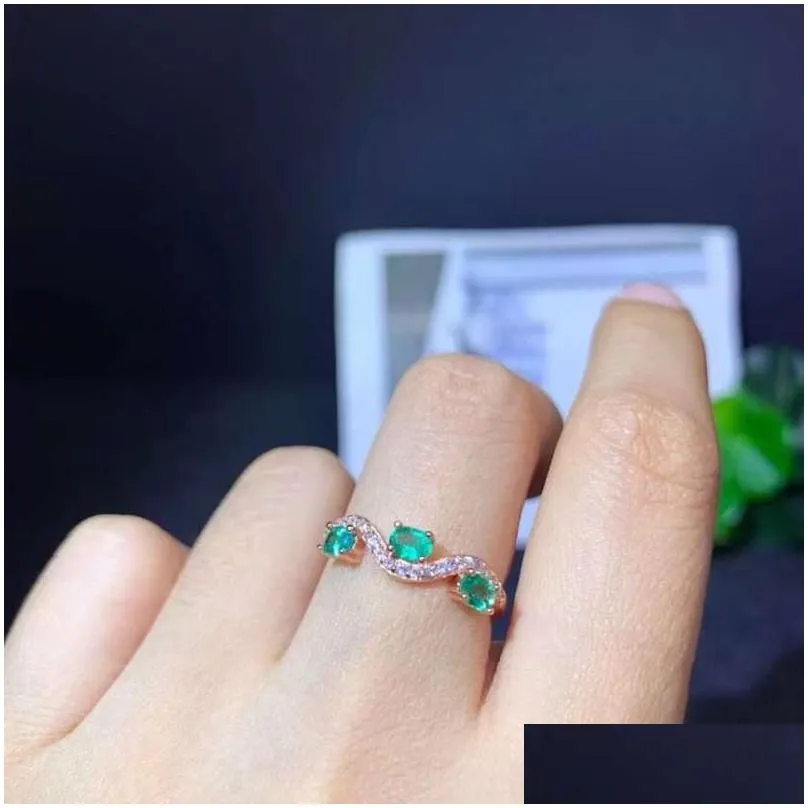 cluster rings fashion silver emerald ring 3mm*4mm natural si grade 925 sterling jewelry